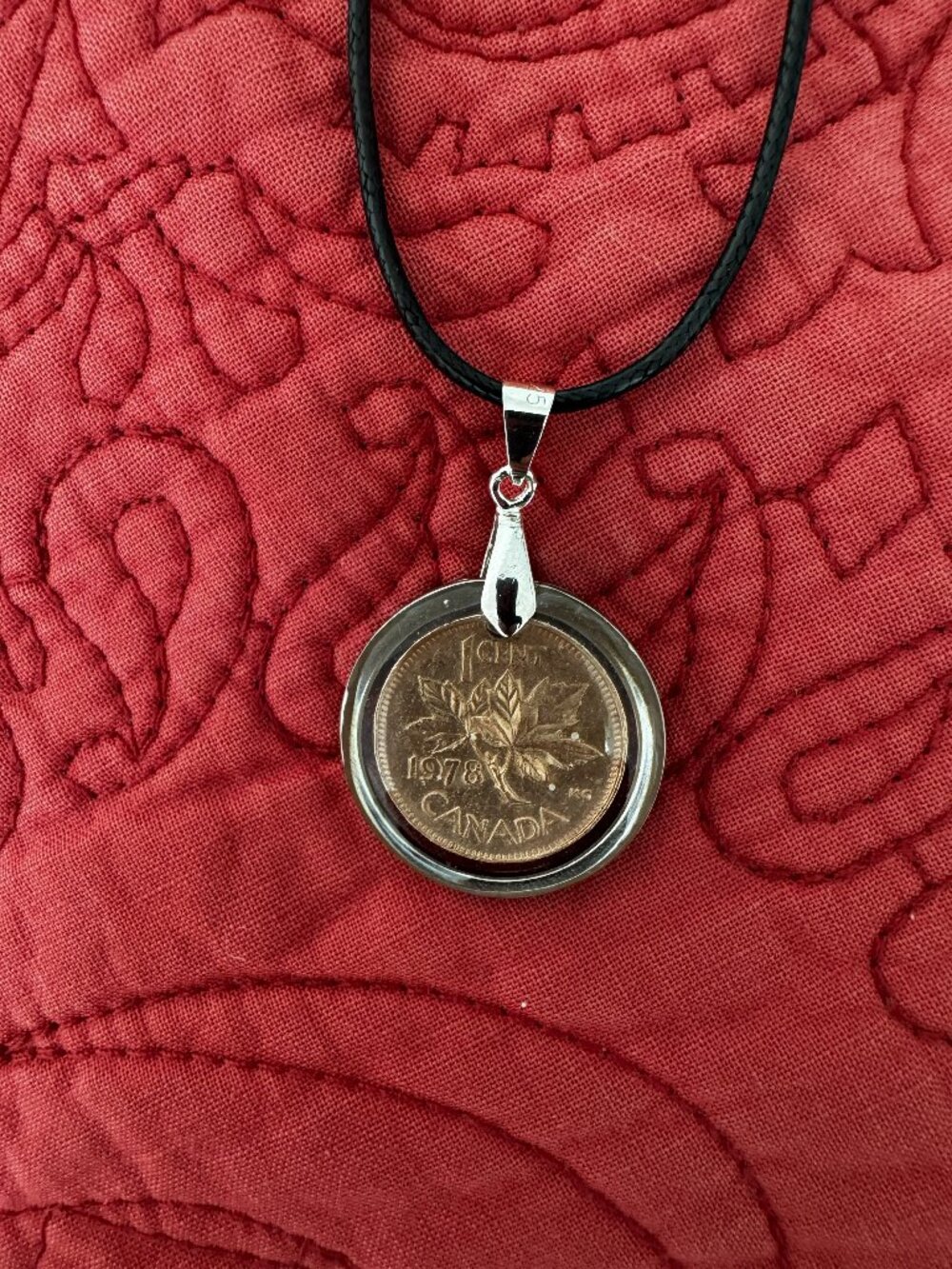 1978 Canadian 1 Cent Coin Necklace | Handcrafted Resin Pendant | Canadian Penny